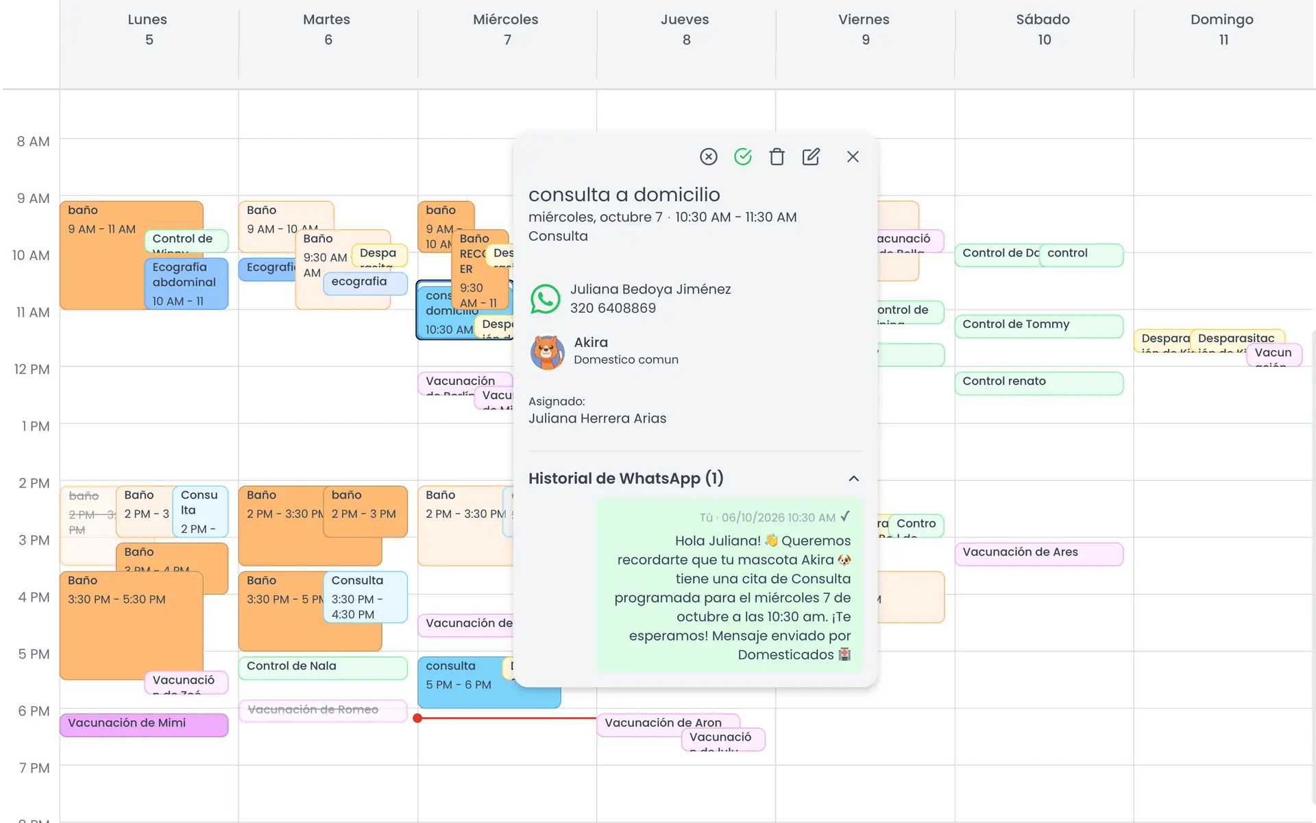 Agenda veterinaria de DogtorSoftware con citas de consulta y estética